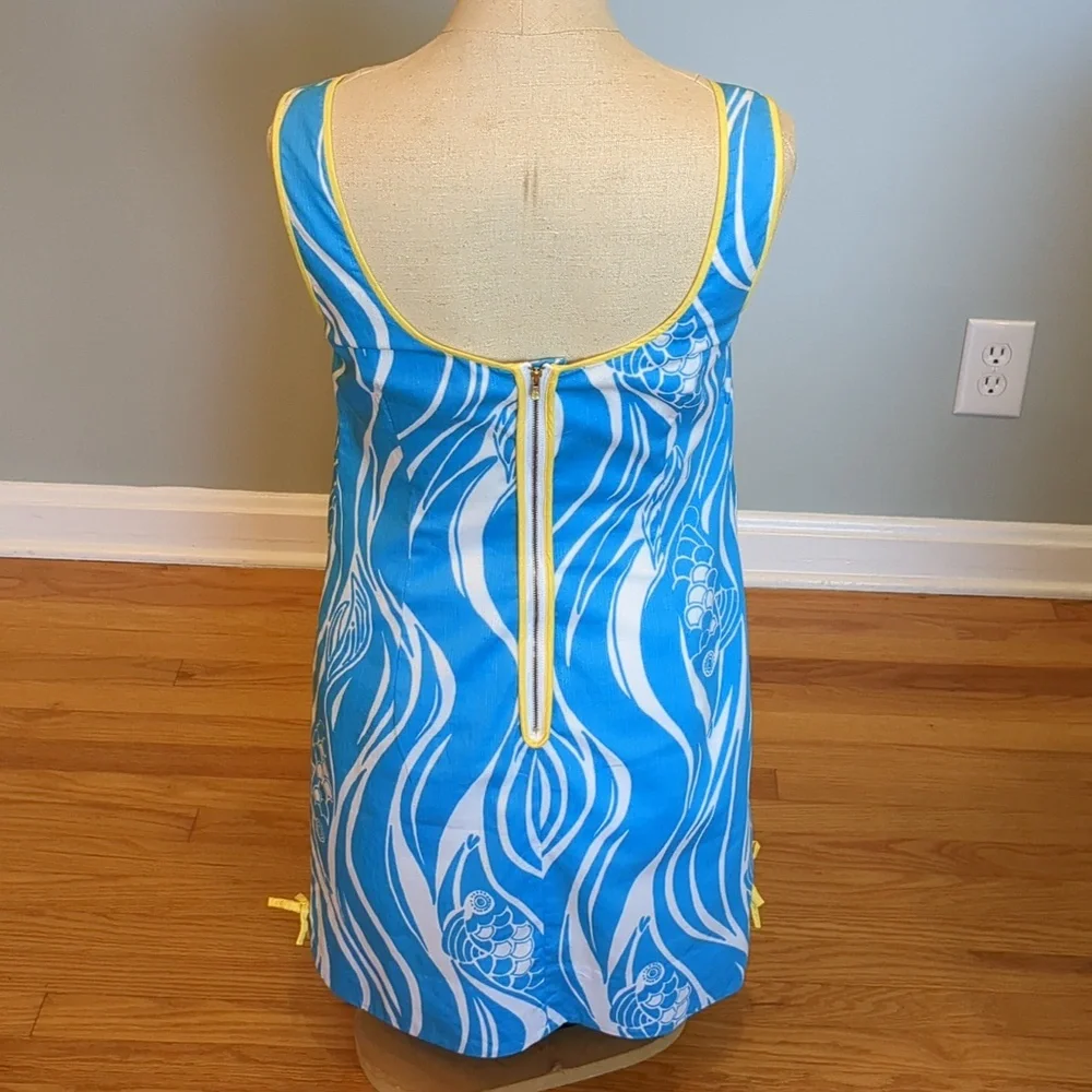 Lilly Pulitzer Delia Shift Resort White, Blue & Yellow Joe Fish Dress size 4 - Picture 2 of 16